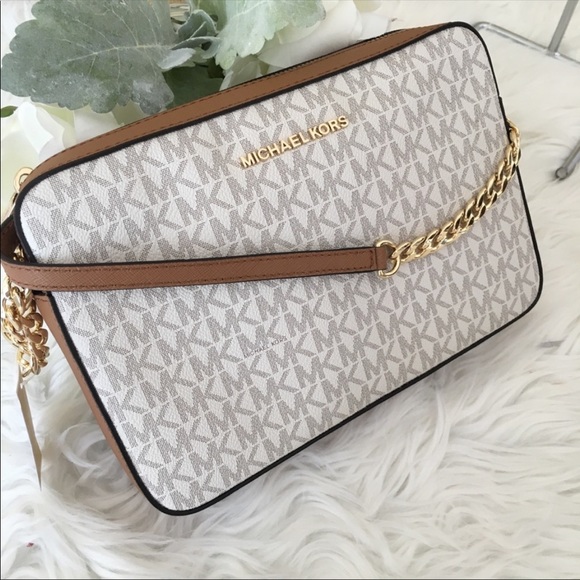 New Michael Kors jet set travel large crossbody bag vanilla signature - Picture 3 of 7